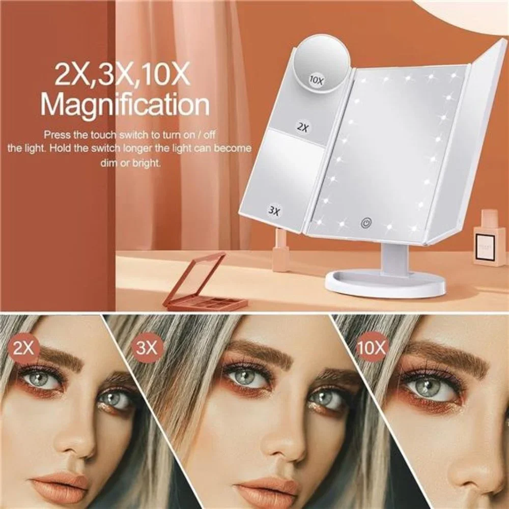 Vanity Mirror with Lights, 1x 2X 3X Magnification, Lighted Makeup Mirror, White